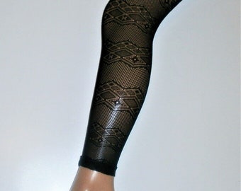 Black Diamond Fishnet FOOTLESS TIGHTS pantyhose One Size Fish Net Mesh Boho Festival