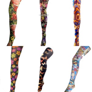 Vintage pop art Alternative Patterned Printed Opaque Tights Festival Funky Retro 70's 80's leggings pantyhose