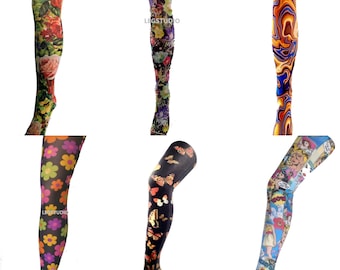 Vintage pop art Alternative Patterned Printed Opaque Tights Festival Funky Retro 70's 80's leggings pantyhose