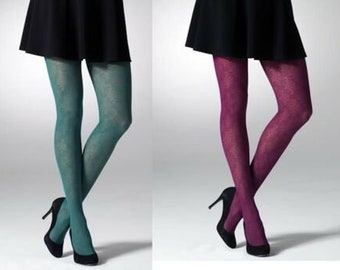 Flower Patterned Venice Lace Tights Plum Green pantyhose Festival Floral Alternative Hosiery pantyhose