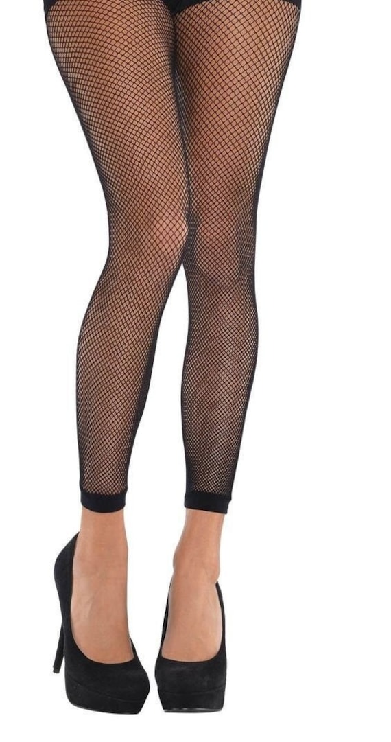 Black Fishnet to Waist FOOTLESS TIGHTS Pantyhose One Size Fish Net Mesh  Boho Festival 