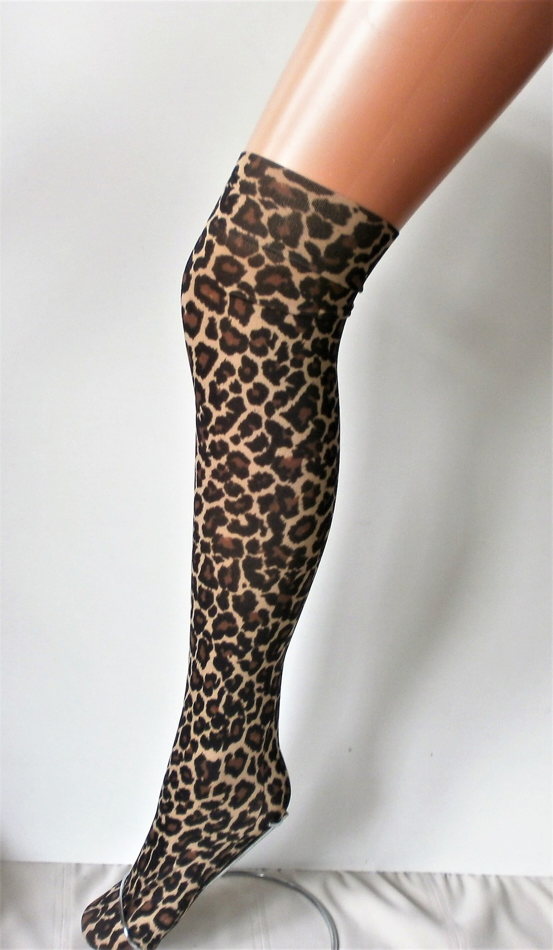 Leopard Thigh High Nylon Over Knee Socks Hold Ups Alternative