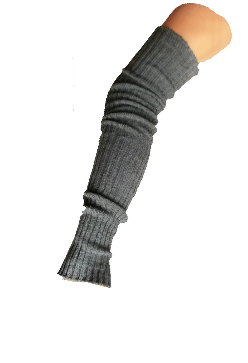 Thigh High Ribbed Legwarmers EXTRA LONG Leg Warmer Dance Yoga Ballet Gym GREY image 1