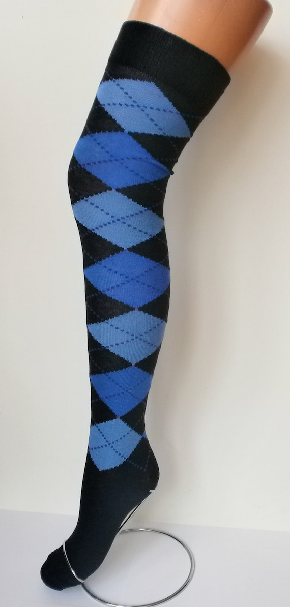 Ladies/Women Argyle Over the Knee socks in Grey and White shoe size4-7 