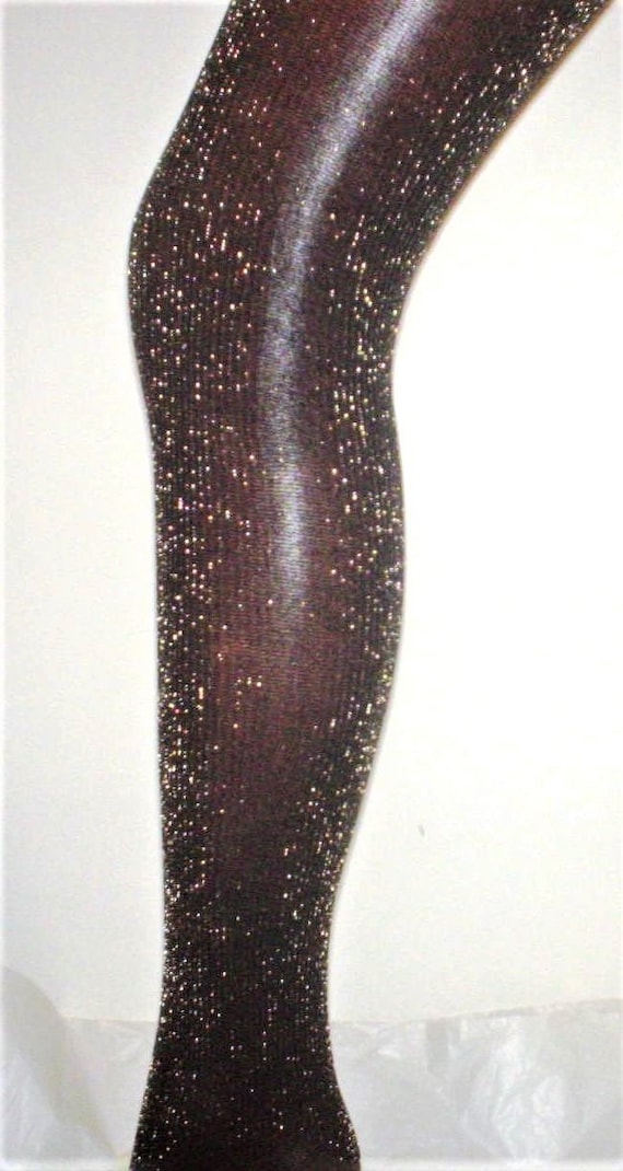 Black Gold Sparkly Lurex Ribbed Tights Retro pant… - image 6