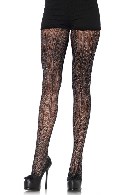 Black Gold Sparkly Lurex Tights Retro Pantyhose 40 DENIER Funky 60's 70's  Black Metallic Party Pantyhose 