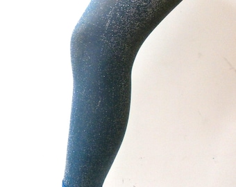 Retro Teal / Gold Sparkle Lurex Footless Tights legging Disco Party sparkly glitter