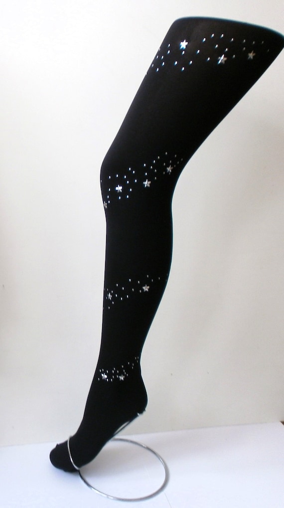 Black with Silver Star Studded Stud Tights Retro p
