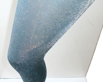 Retro Teal / Gold Sparkle Lurex Footless Tights legging Disco Party sparkly glitter