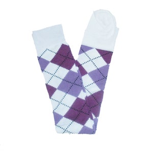 ARGYLE Overknee Over Knee Socks SCOTS Tartan Cotton Argyll One Size Purple Lilac White