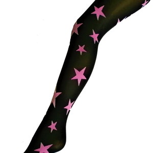 Star Print Tights Retro pantyhose 70 DENIER Funky 60's 70's Party Black Pink Patterned Halloween pantyhose