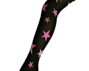 Star Print Tights Retro pantyhose 70 DENIER Funky 60's 70's Party Black Pink Patterned Halloween pantyhose