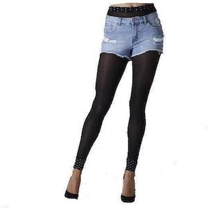 Solid Black with Polka Dot cuff FOOTLESS TIGHTS leggings pantyhose One Size Spots Festival