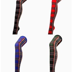 Tartan Check Over knee thigh high Scottish overknee socks 4 x colours Women&#39;s One Size