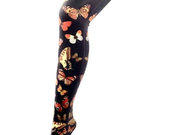 Brown Butterfly Patterned Printed Opaque Tights 60's 70's 80's 90's Vintage pop art hippie boho emo alternative pantyhose