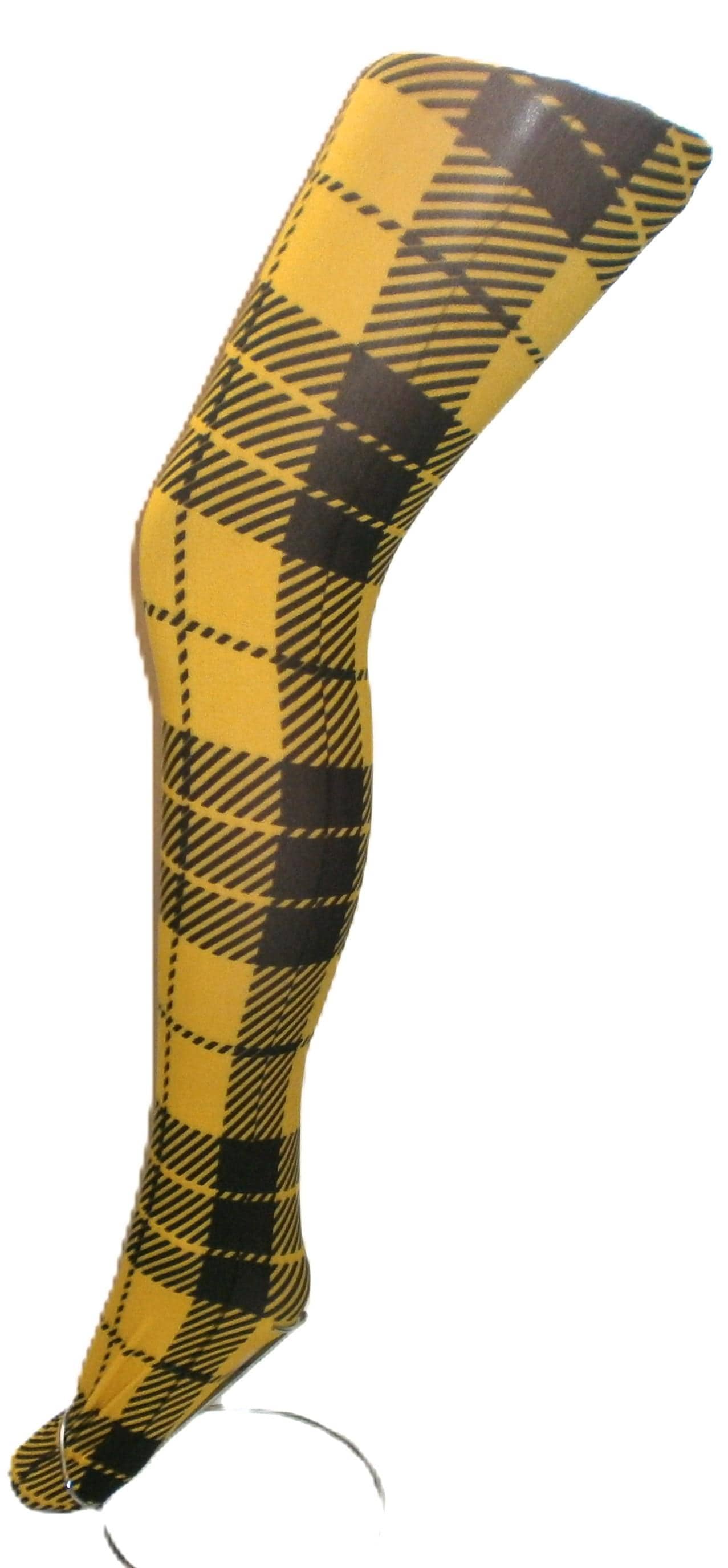TARTAN PLAID Printed Tights One Size Opaque Hosiery PANTYHOSE Yellow Patterned