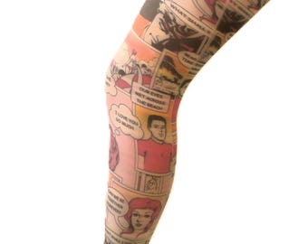 Comic Strip Print Tights: Pop Art Pantyhose, Retro One Size 8-14 UK