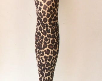 Leopard Print Tights: Vintage 80s Retro Patterned Pantyhose pop art 90's patterned Animal Print One Size 70 Denier