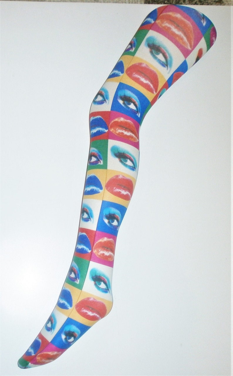 Lips Eyes 60's 70's Festival Tights Andy Warhol Vintage pop art Patterned Printed Funky Multi Print Pantyhose image 1