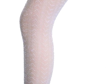 Sparkly Silver Lurex Chevron Tights: Retro Metallic Pantyhose choose colour white, black or navy one size
