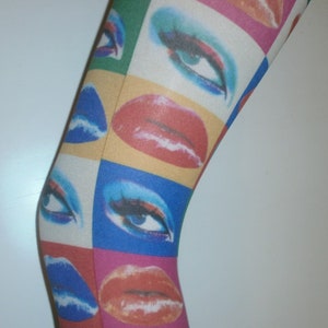 Lips Eyes 60's 70's Festival Tights Andy Warhol Vintage pop art Patterned Printed Funky Multi Print Pantyhose image 3