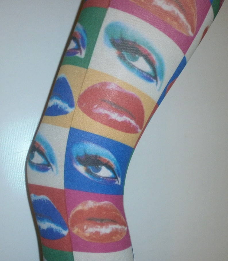 Lips Eyes 60's 70's Festival Tights Andy Warhol Vintage pop art Patterned Printed Funky Multi Print Pantyhose image 3