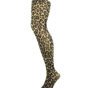 Brown LEOPARD Printed Tights Vintage Alternative retro 80's 90'S patterned Animal Print 80 Denier