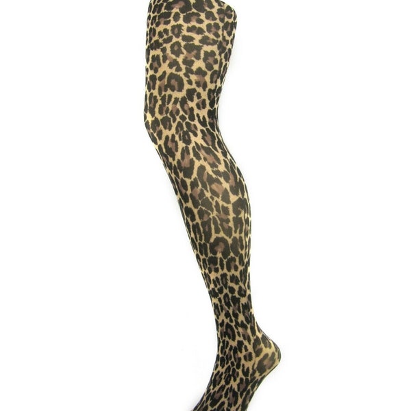 Brown LEOPARD Printed Tights Vintage Alternative retro 80's 90'S patterned Animal Print 80 Denier