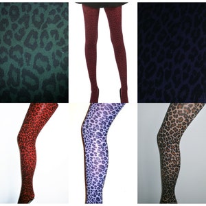 LEOPARD Printed Tights pop art Vintage retro 80's 90'S patterned Animal Print One Size 50 Denier 6 x Colour Options