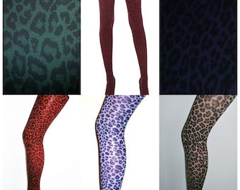 LEOPARD Printed Tights pop art Vintage retro 80's 90'S patterned Animal Print One Size 50 Denier 6 x Colour Options