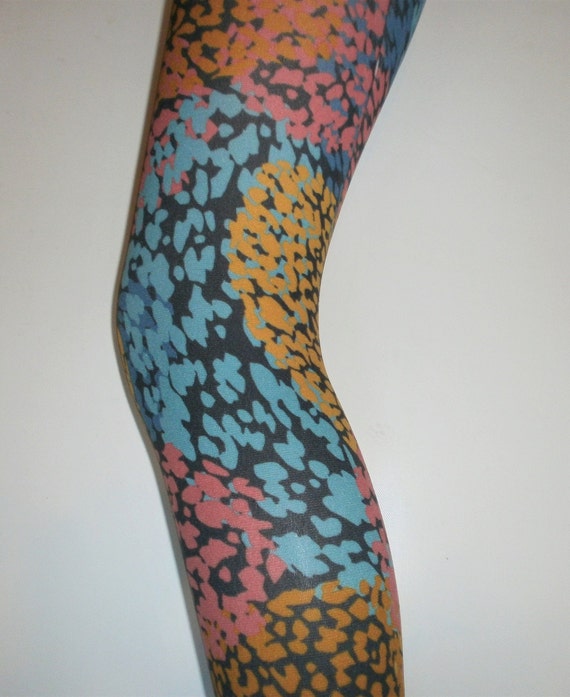 Swirly Abstract Funky Vintage Patterned Printed Tights Trippy 60's 70's  80's Boho Alternative Print Festival Pantyhose 