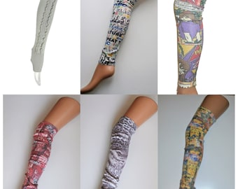Vintage Retro Print or Frill Knit Leg WARMERS Legwarmer pop art Yoga Gym 70's 80's Patterned Fancy Dress