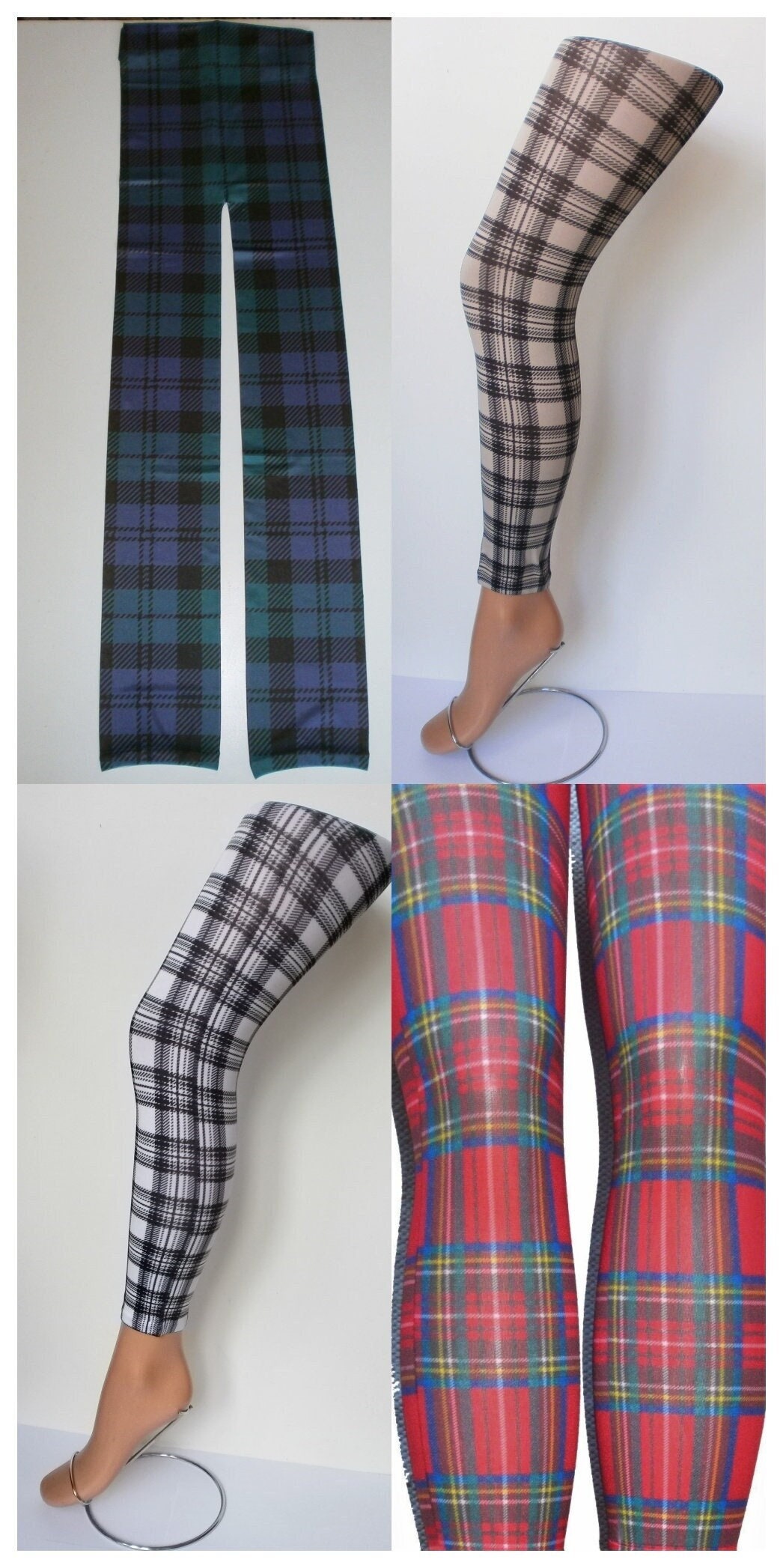 TARTAN Check Print FOOTLESS Tights Leggings Scots Plaid Hosiery Pantyhose  Printed Patterned Scottish 