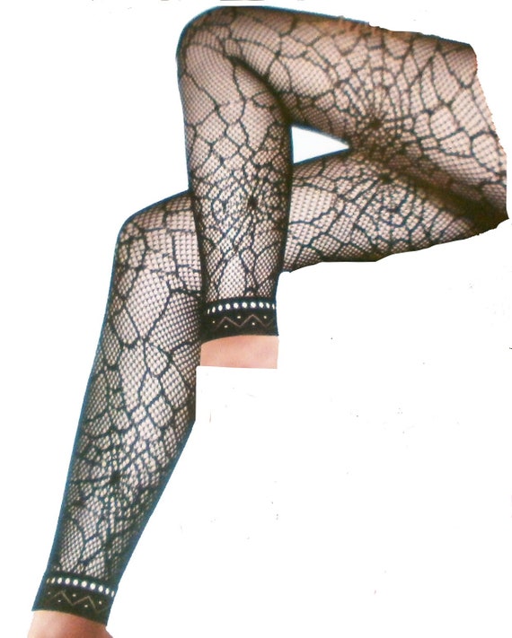Black Cobweb Fishnet Lace Spider Web FOOTLESS TIGHTS Goth Pantyhose One  Size Fish Net Mesh Gothic 