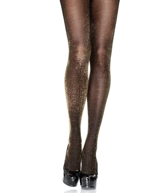 Black Gold Sparkly Lurex Tights Retro Pantyhose 40 DENIER Funky 60's 70's  Black Metallic Party Pantyhose 