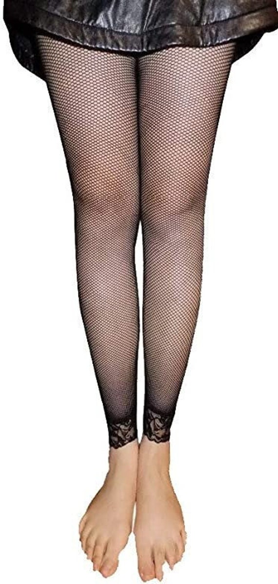Black Fishnet Lace Edge FOOTLESS Tights 