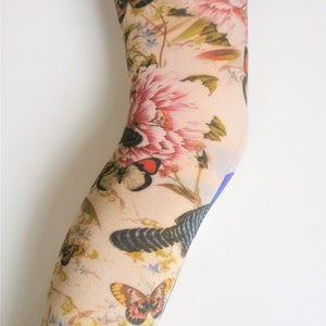 Garden Floral Bird Butterfly Paradise Patterned Printed Tights Funky 70's 80's 90's Vintage Pantyhose pop art boho alternative One Size image 3