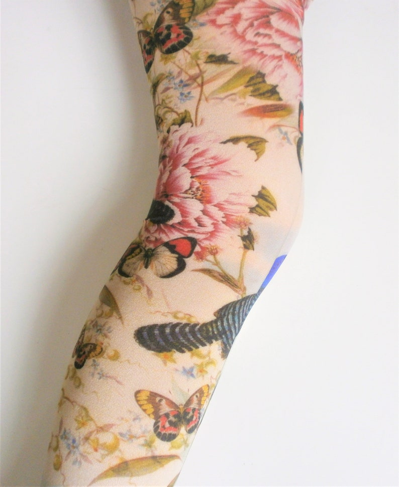 Garden Floral Bird Butterfly Paradise Patterned Printed Tights Funky 70's 80's 90's Vintage Pantyhose pop art boho alternative One Size image 3