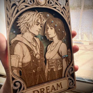 Carte de tarot en bois Final fantasy X tidus et Yuna  (dream)
