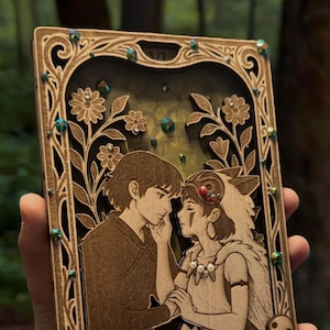 Mononoke Hime, San und Ashitaka (die Liebenden) hölzerne Tarotkarte