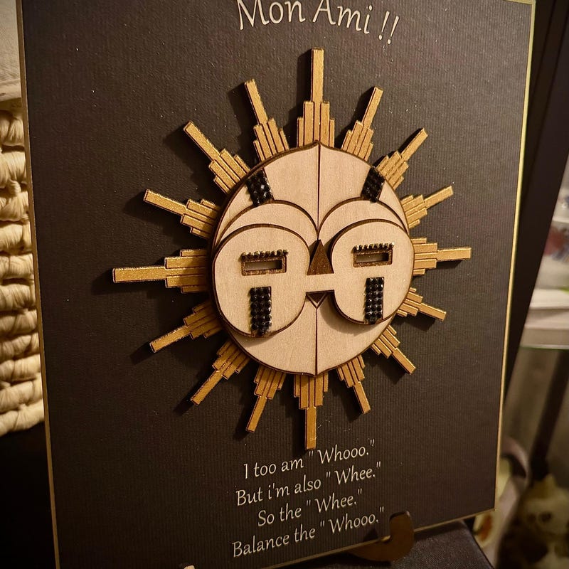 Wooden sketch on authentic Japanese shikishi.