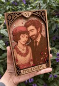 Sophie and Gustave wooden tarot card, chiaroscuro expedition 33 (the lovers) product logo