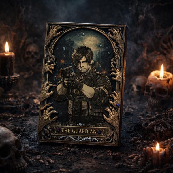 Carte de tarot en bois Resident Evil Leon S Kennedy « the guardian »