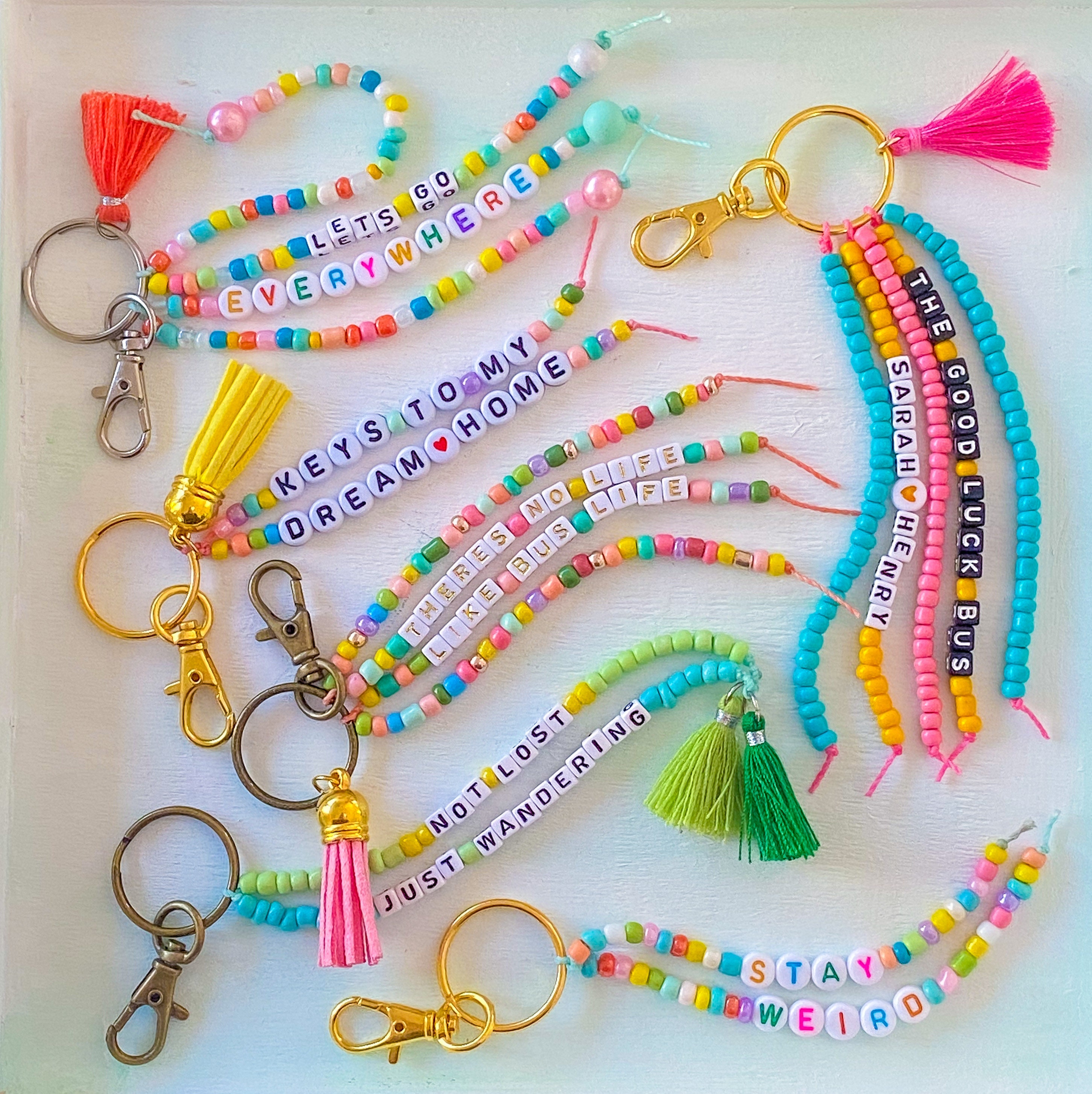 Beaded Keychain with Any Word or Phrase Etsy