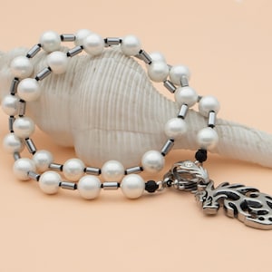 Pearl Chocker Necklace With Dragon Pendant, Power Dragon Jewelry, Spiritual Gift For Mom Gift For Wife Gift For Girlfriend