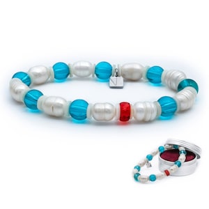 Baroque Pearl Bracelet - Chic Blue White Bride Gift - Elegant Ocean Hue Beachy Bracelet