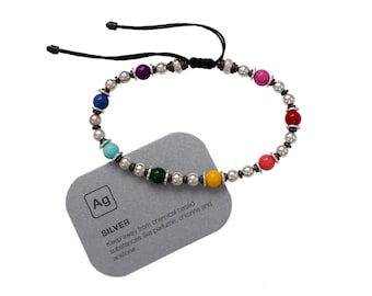 Chakra Bracelet - 925 Sterling Silver Spiritual Jewelry, Handcrafted Energy Beads, Meditation Healing Accessory