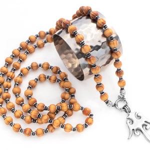 Pine Wood Necklace with Angel Charm - Spiritual Protection Jewelry, Unique Gift for Dad