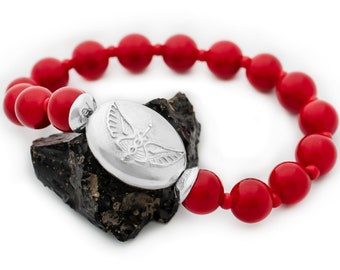 Red Jade Archangel Bracelet: 925 Sterling Silver Angel Symbol