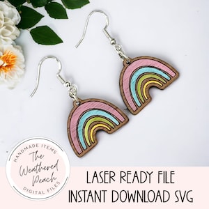 Rainbow earring svg, lasercut, laser files, laser downloads, ready to cut, laser engrave, cute earring svg, kids, teacher earring svg